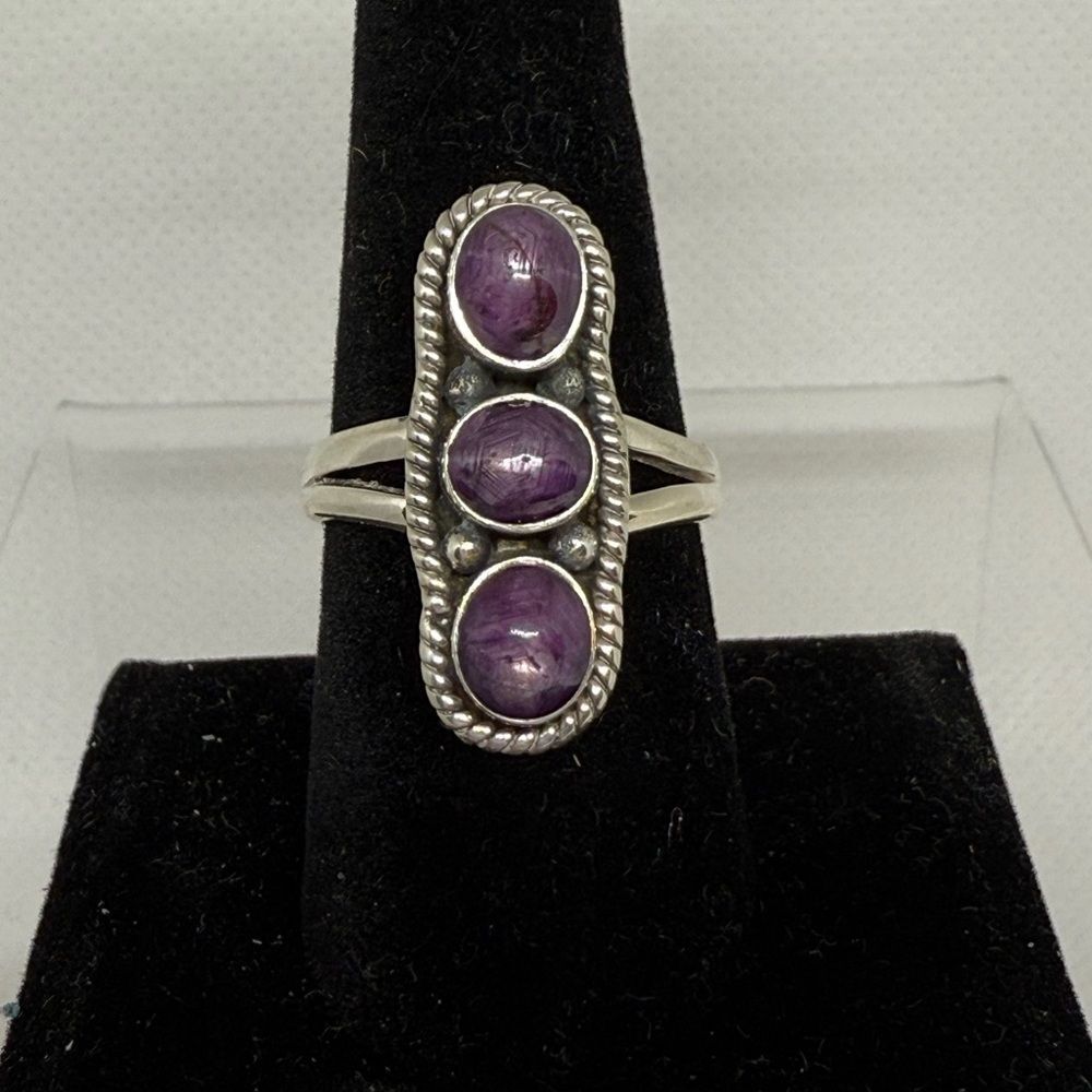 Silver and Purple 3 Stone Ring size 9
